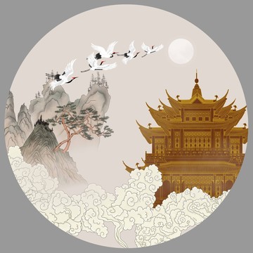 樓閣古風山水畫