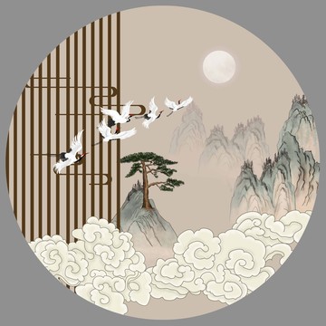 柵格古風山水畫
