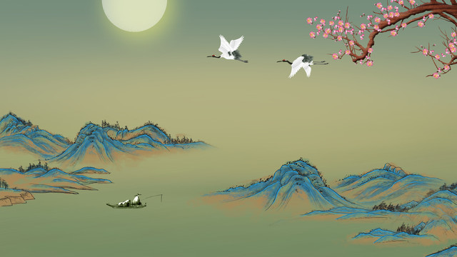 山水梅花背景墻