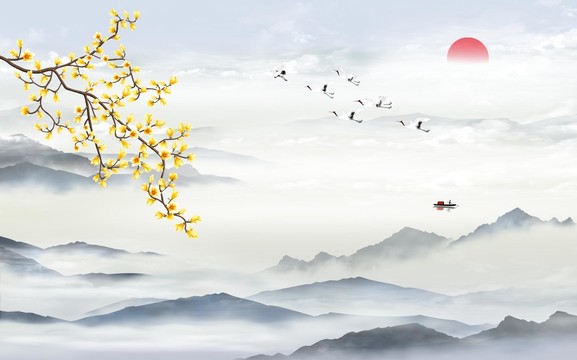 玉蘭花山水畫