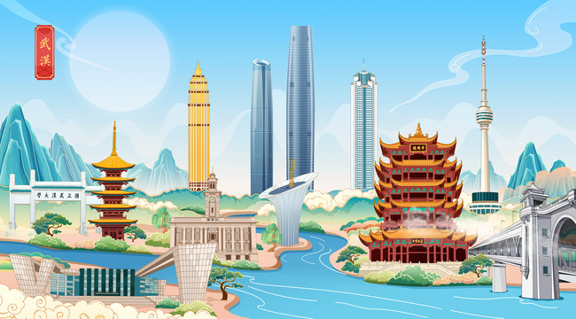 國(guó)潮城市插畫(huà)武漢