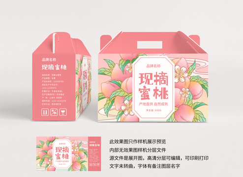 水蜜桃桃子包裝禮盒國(guó)潮插畫