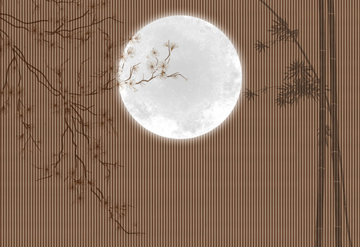 中式意境花鳥竹子背景墻