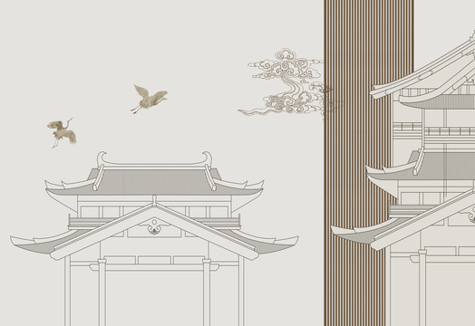 中式意境閣樓背景