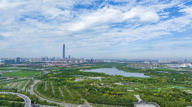 天津水西公园美景航拍