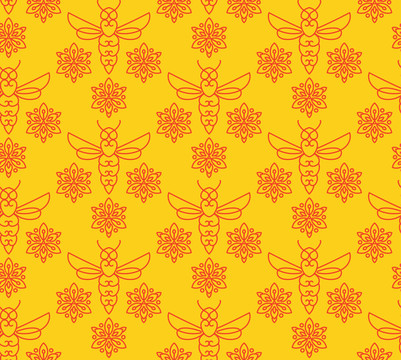 橘黄蜜蜂花卉背景