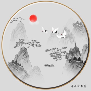 圆形山水小品画