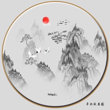 圓形山水畫小品畫