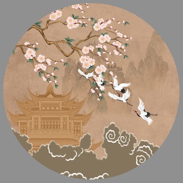樓閣祥云花鳥(niǎo)圖