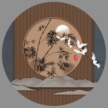 柵格水墨竹裝飾畫