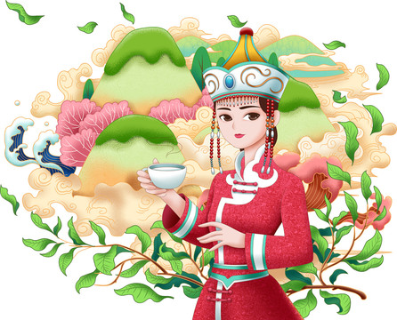 內(nèi)蒙草原抹茶奶茶插畫