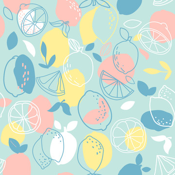 手绘水果夏日柠檬图案