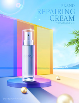 夏日修復(fù)噴霧廣告 繽紛透光亞克力墻面