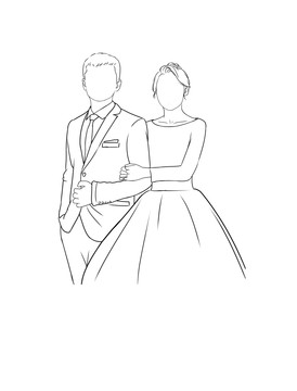 婚紗照線稿情侶結(jié)婚雕刻男女