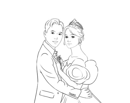 婚紗照線稿情侶結(jié)婚雕刻男女
