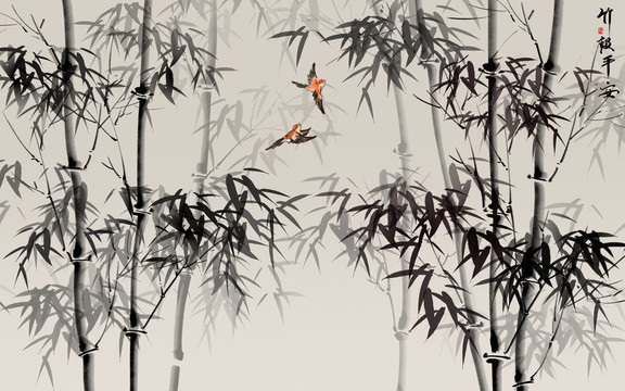 水墨竹子背景墻