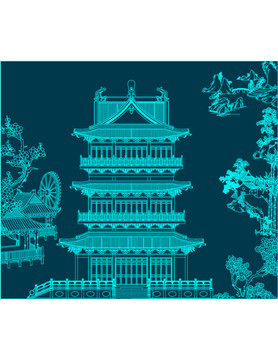 水鄉(xiāng)高閣圖