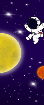 宇航員與星球手繪手機壁紙