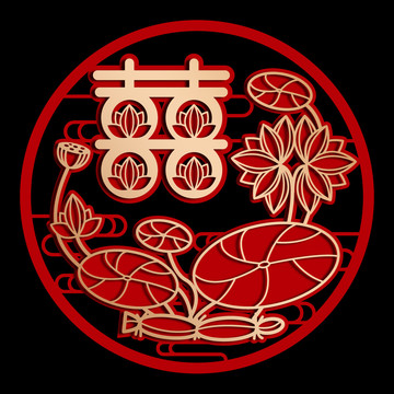 雙色金字喜貼結婚囍字剪紙