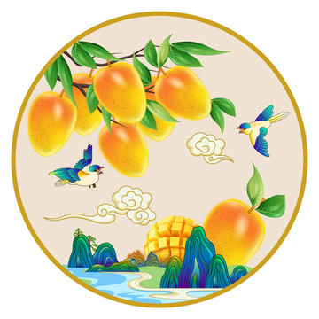 芒果水果包裝插畫