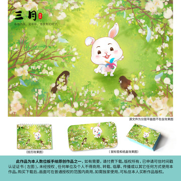兔年插畫三月梨花開滿園