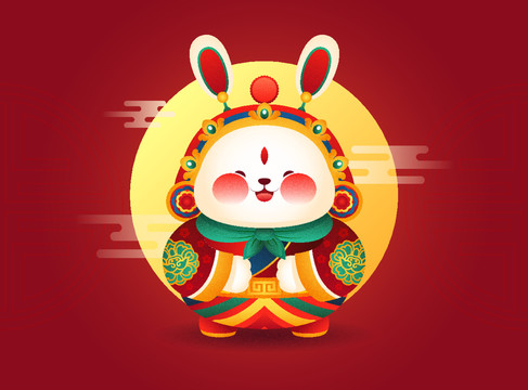 傳統(tǒng)卡通兔兒爺喜慶賀圖