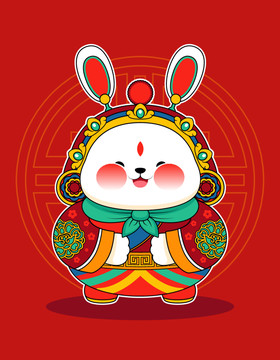 卡通可愛兔兒爺國潮插畫