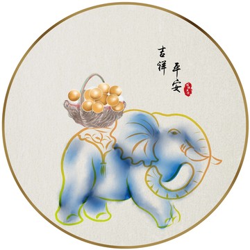 祥瑞大象平安吉祥招財裝飾畫