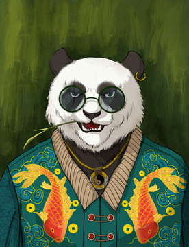 熊貓國潮動物頭像半身像