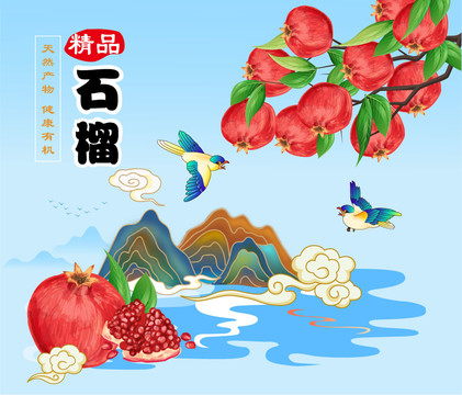 石榴水果包裝插畫