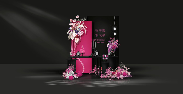 玫紅色婚禮甜點迎賓區(qū)