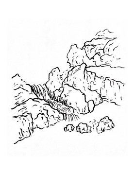 手绘国画山石山水素材