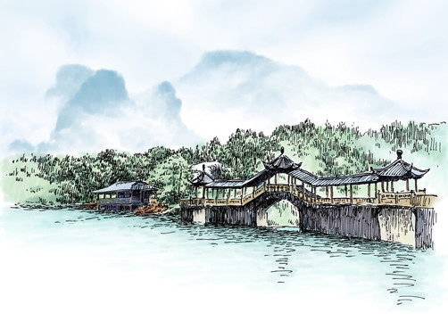 上饒龜峰鋼筆畫