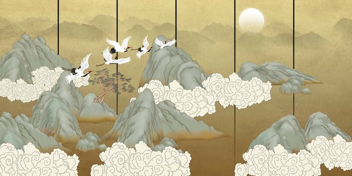 國潮山水壁畫