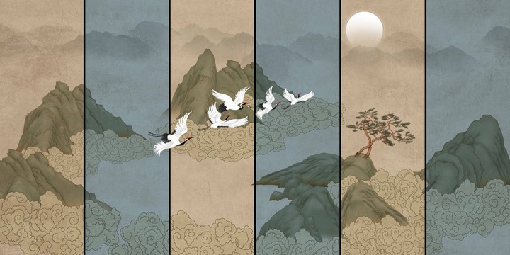國潮山水屏風