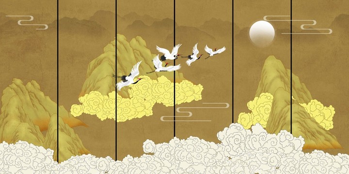國潮祥云山水壁畫