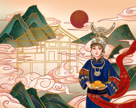 云南滇云月餅包裝插畫