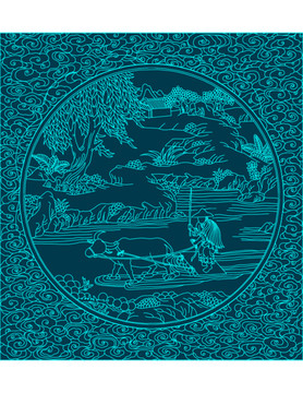 農(nóng)夫耕田裝飾畫