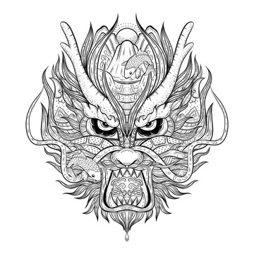 線(xiàn)描龍頭大米包裝插畫(huà)線(xiàn)稿