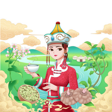 內(nèi)蒙古魔芋奶茶插畫(huà)