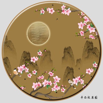 桃花水墨画