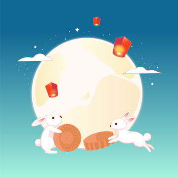 兔子月餅圓月插畫
