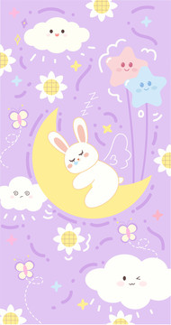 可爱的兔子趴在月亮上