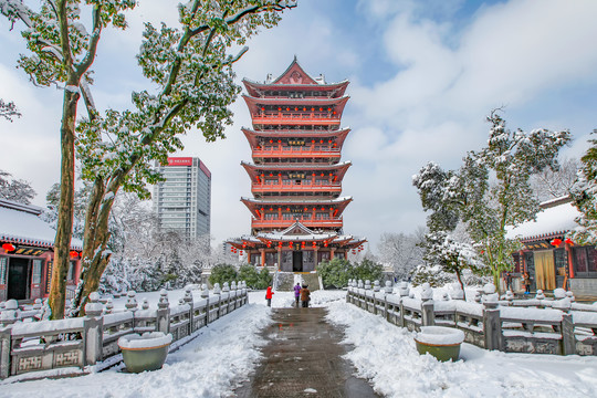 合肥包公园清风阁雪景