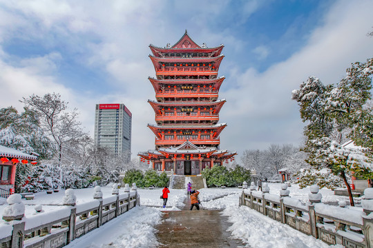 合肥包公园清风阁雪景