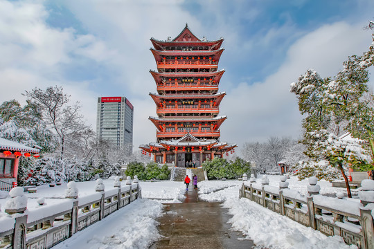 合肥包公园清风阁雪景