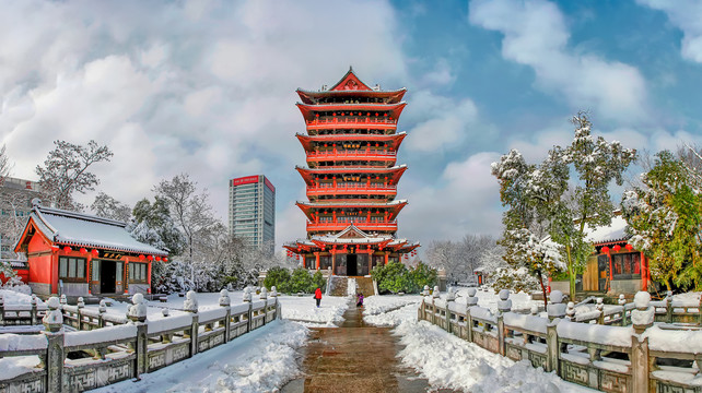 合肥包公园清风阁雪景