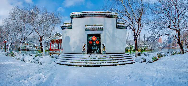 合肥包公园浮庄雪景全景图