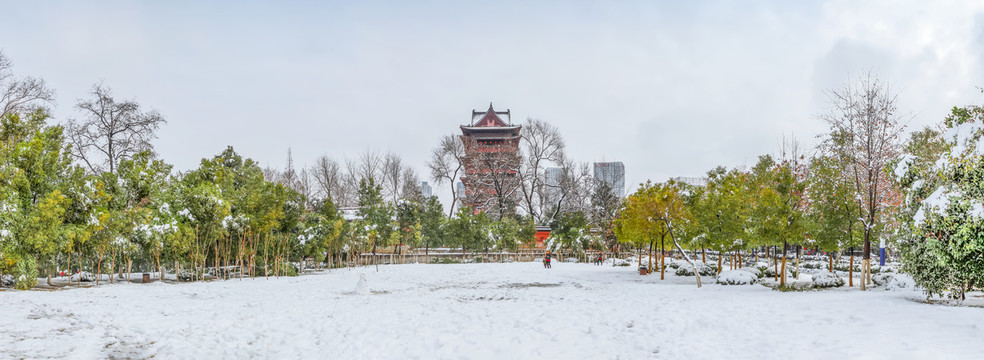 合肥包公园清风阁雪景全景图