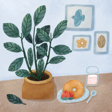 美食面包甜甜圈下午茶系列插畫